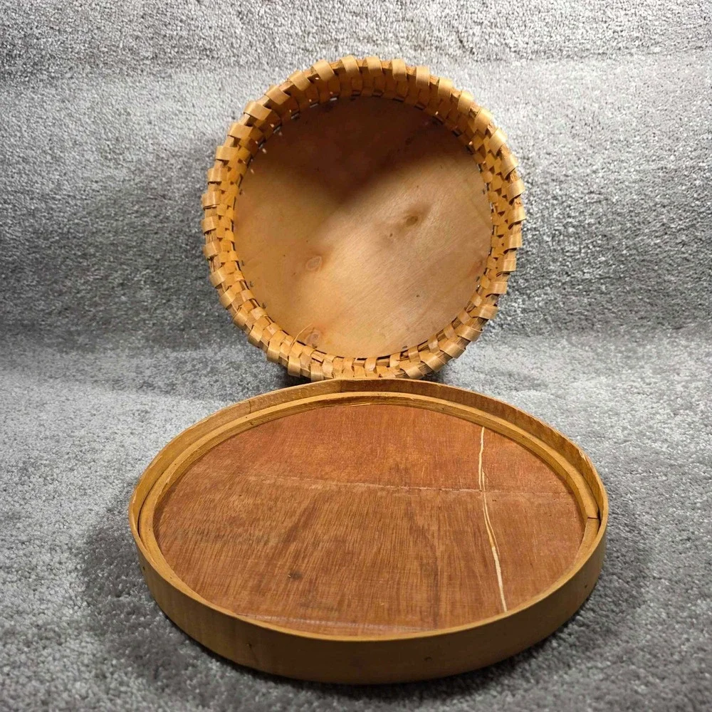 Woven Splint Baskets Natural Wood‎ Round Nesting Lidded Set of 2